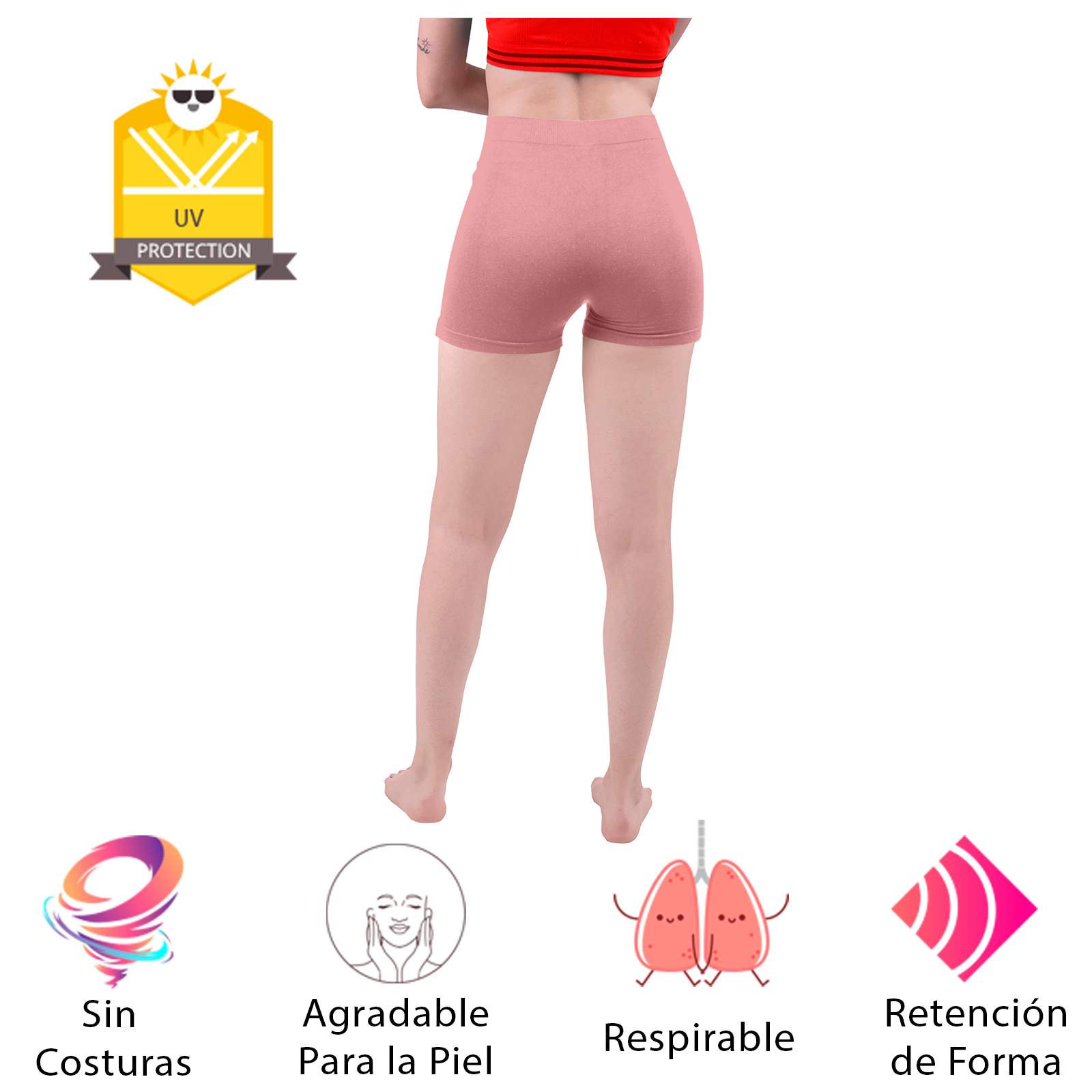 Short Licra Rosa Unitalla Deportivo, Mujer Dama, Atlético, Boxer, Entrenamiento, Pantalones Cortos, Uso Diario