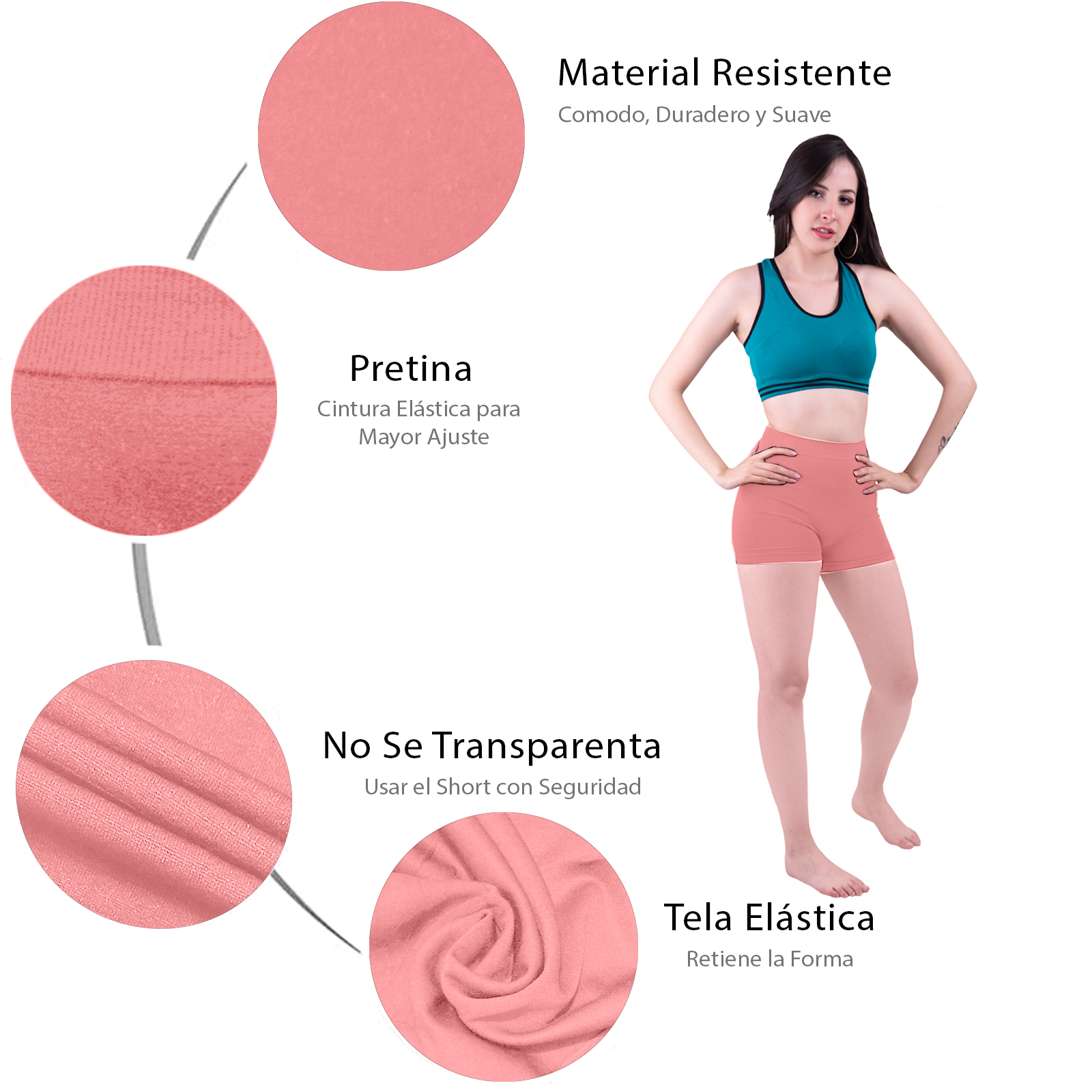 Short Licra Rosa Unitalla Deportivo, Mujer Dama, Atlético, Boxer, Entrenamiento, Pantalones Cortos, Uso Diario