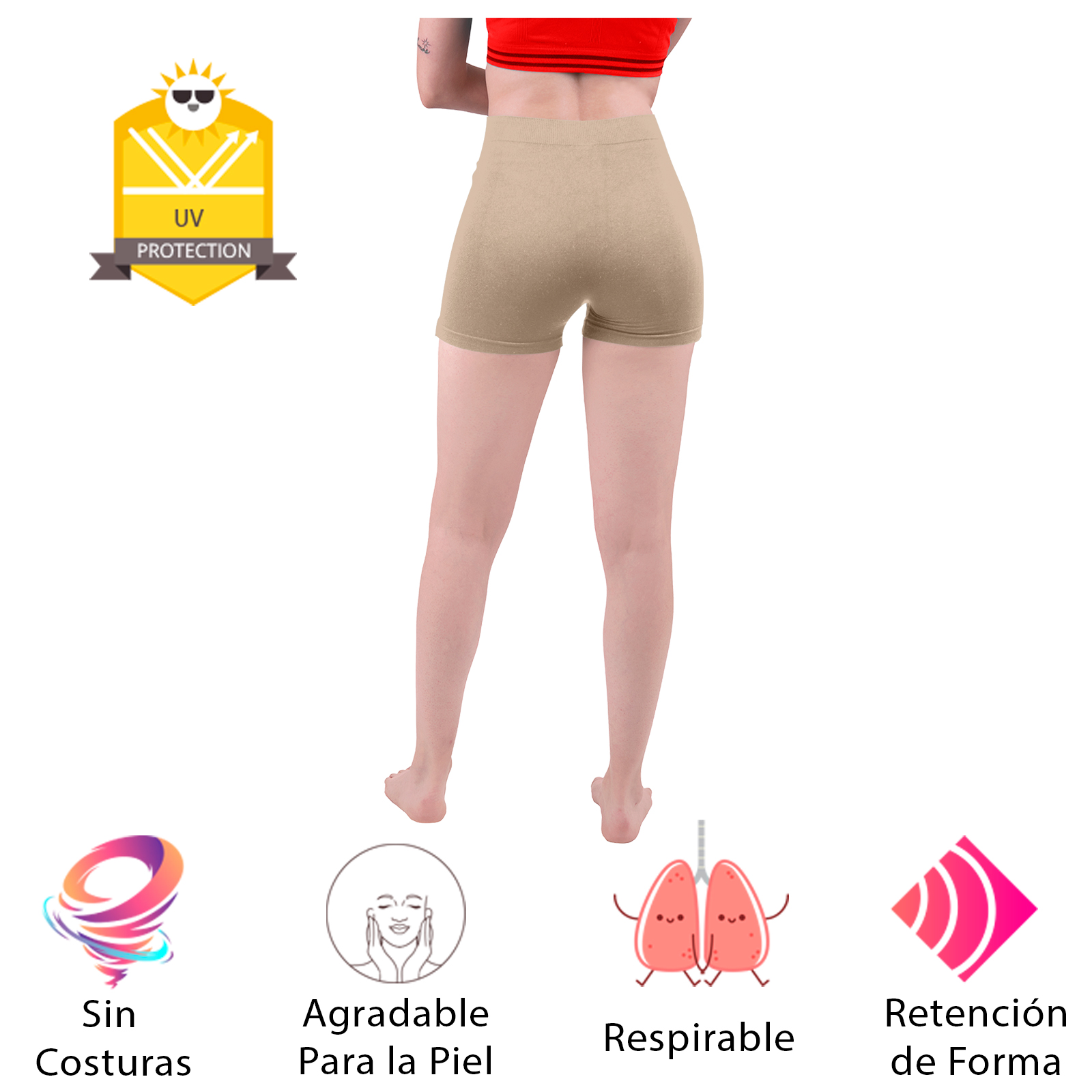 Short Licra Mujer, Beige, Unitalla, Deportivo, Dama, Atlético, Boxer, Entrenamiento, Pantalones Cortos, Biker.