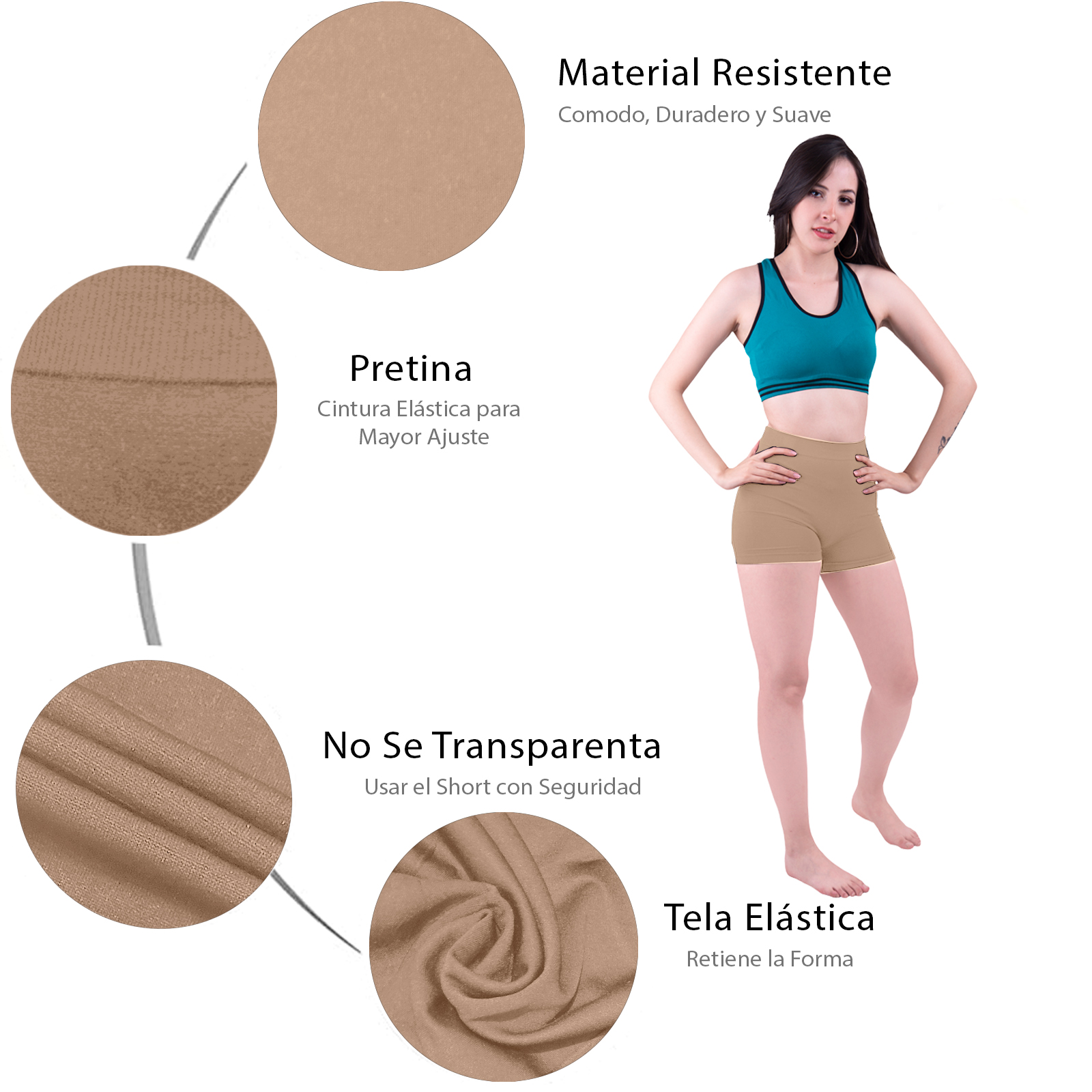 Short Licra Mujer, Beige, Unitalla, Deportivo, Dama, Atlético, Boxer, Entrenamiento, Pantalones Cortos, Biker.