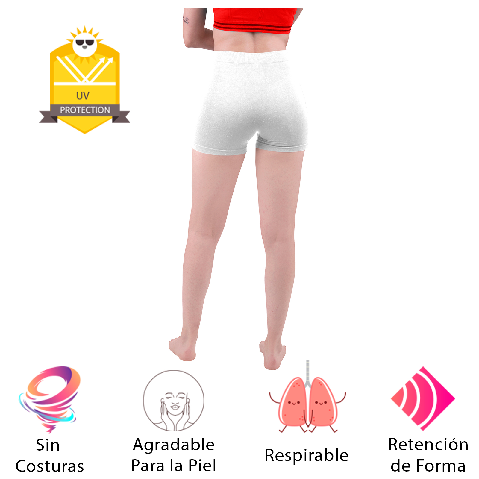 Short Licra Mujer, Blanco, Unitalla, Deportivo, Dama, Atlético, Boxer, Entrenamiento, Pantalones Cortos, Biker.