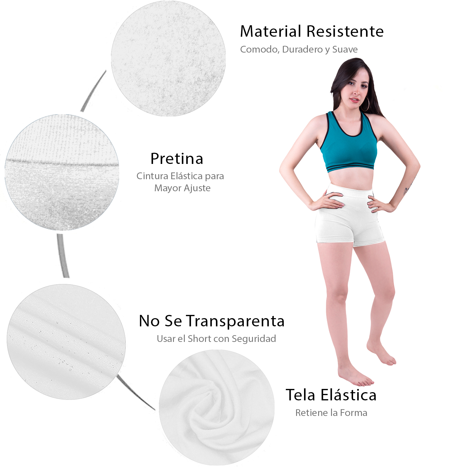 Short Licra Mujer, Blanco, Unitalla, Deportivo, Dama, Atlético, Boxer, Entrenamiento, Pantalones Cortos, Biker.