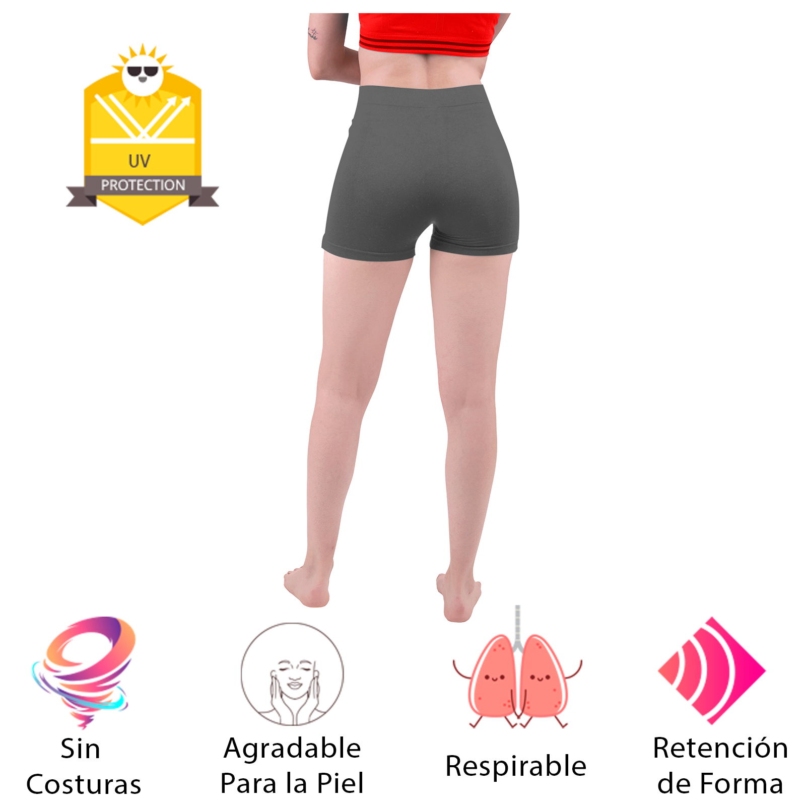 Short Licra Mujer, Gris, Unitalla, Deportivo, Dama, Atlético, Boxer, Entrenamiento, Pantalones Cortos, Biker.