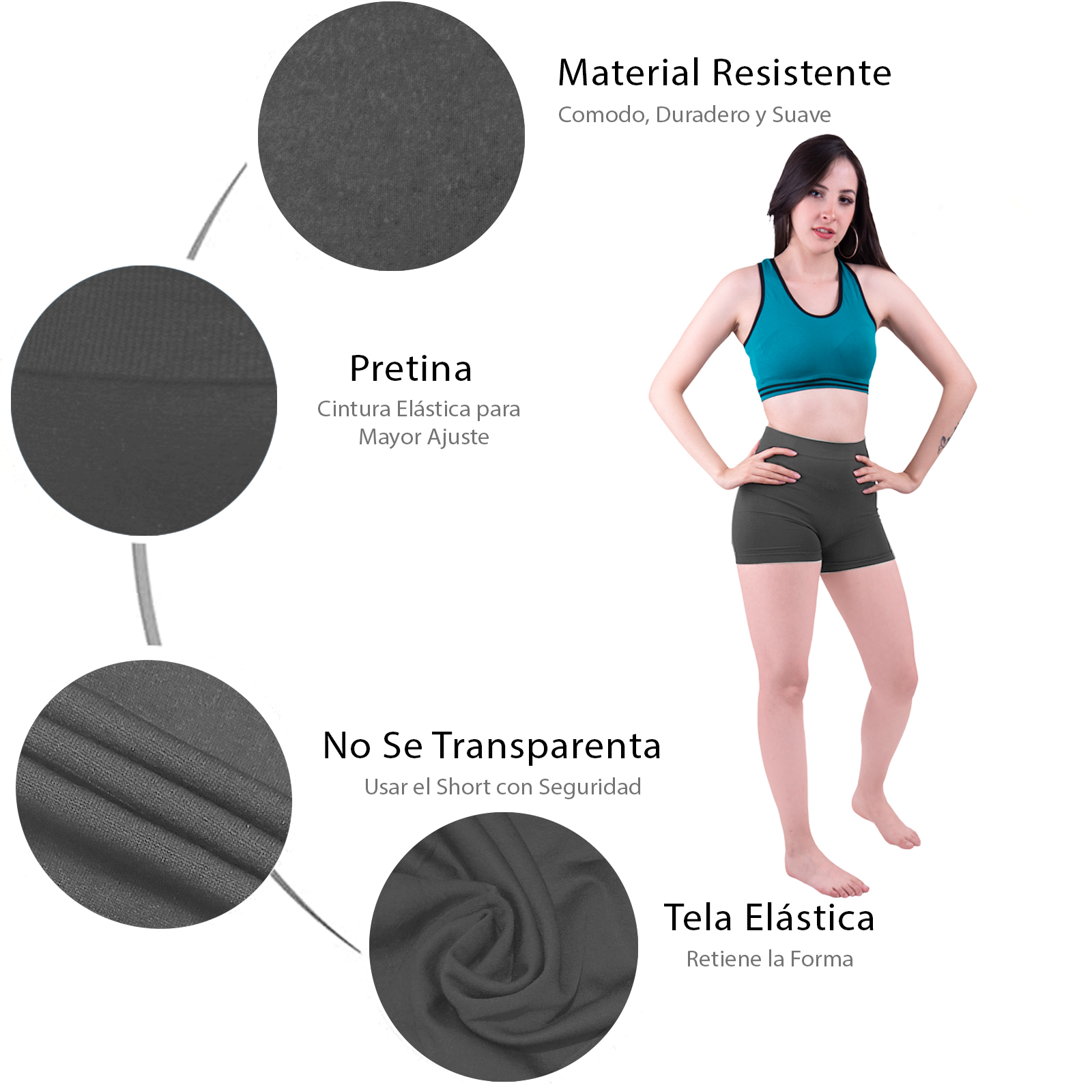 Short Licra Mujer, Gris, Unitalla, Deportivo, Dama, Atlético, Boxer, Entrenamiento, Pantalones Cortos, Biker.