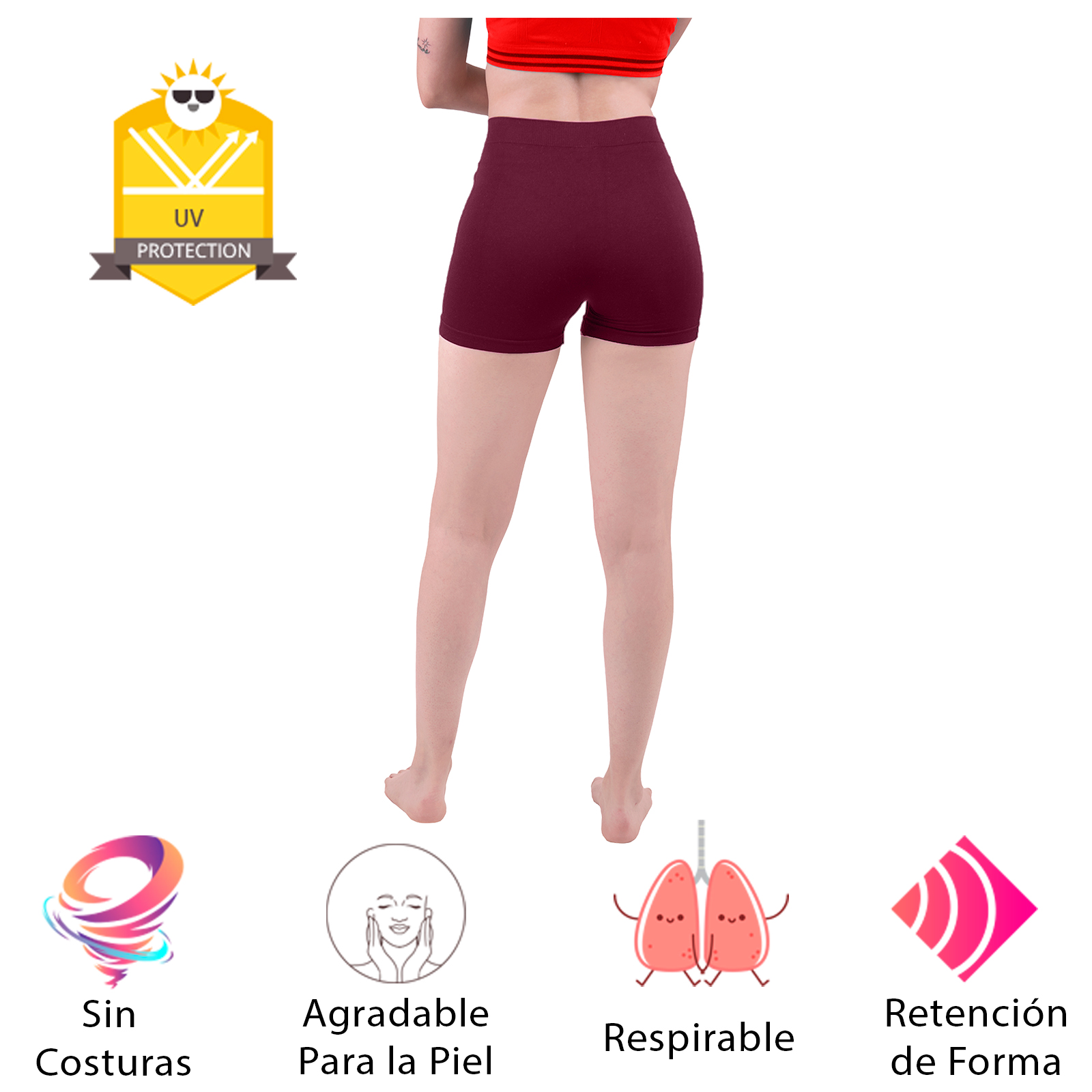 Short Licra Mujer, Vino, Unitalla, Deportivo, Dama, Atlético, Boxer, Entrenamiento, Pantalones Cortos, Biker.