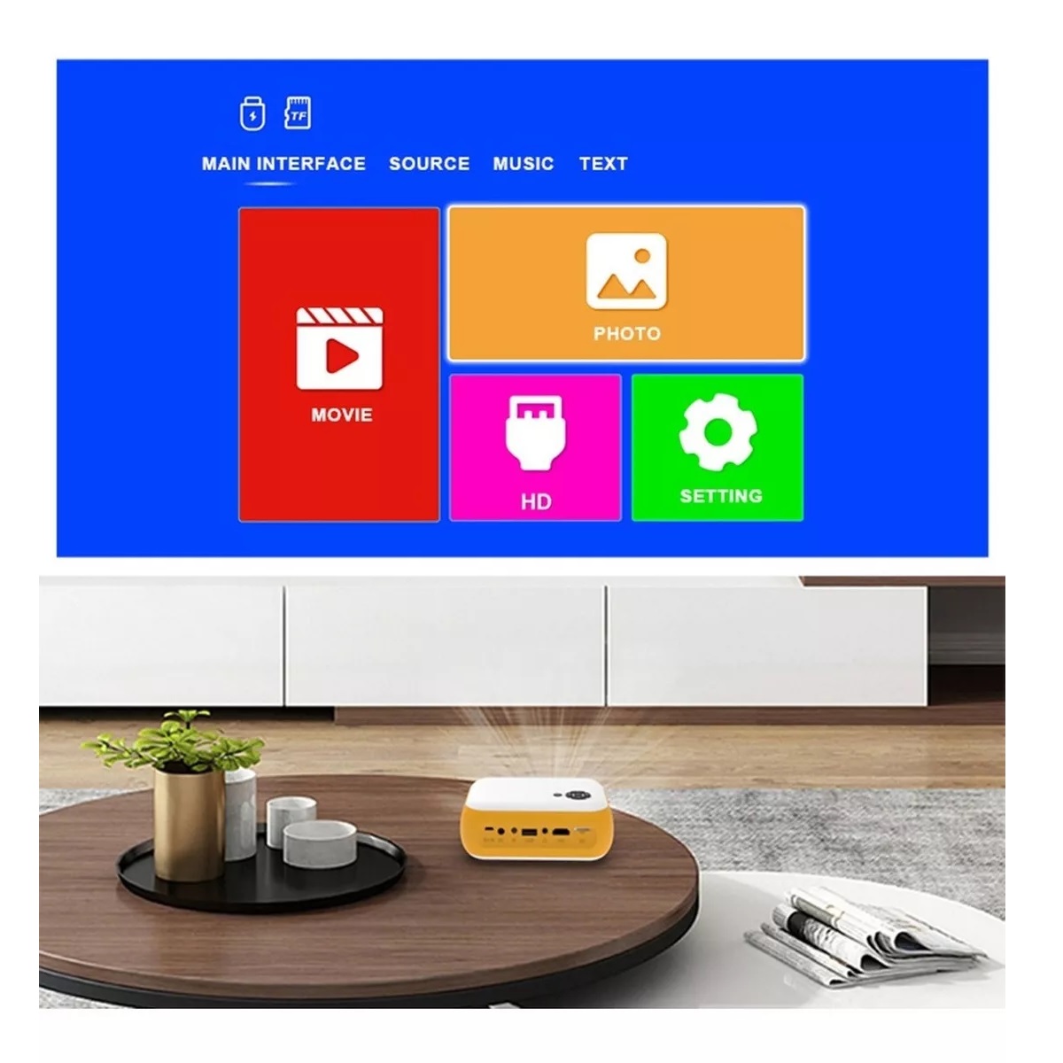 Proyector Mini  A10 2000lm blanco y naranja 5V