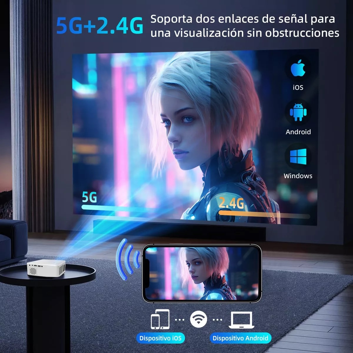Mini Proyectores Portatil Wifi Para Celular Led Hd 4k Cañon