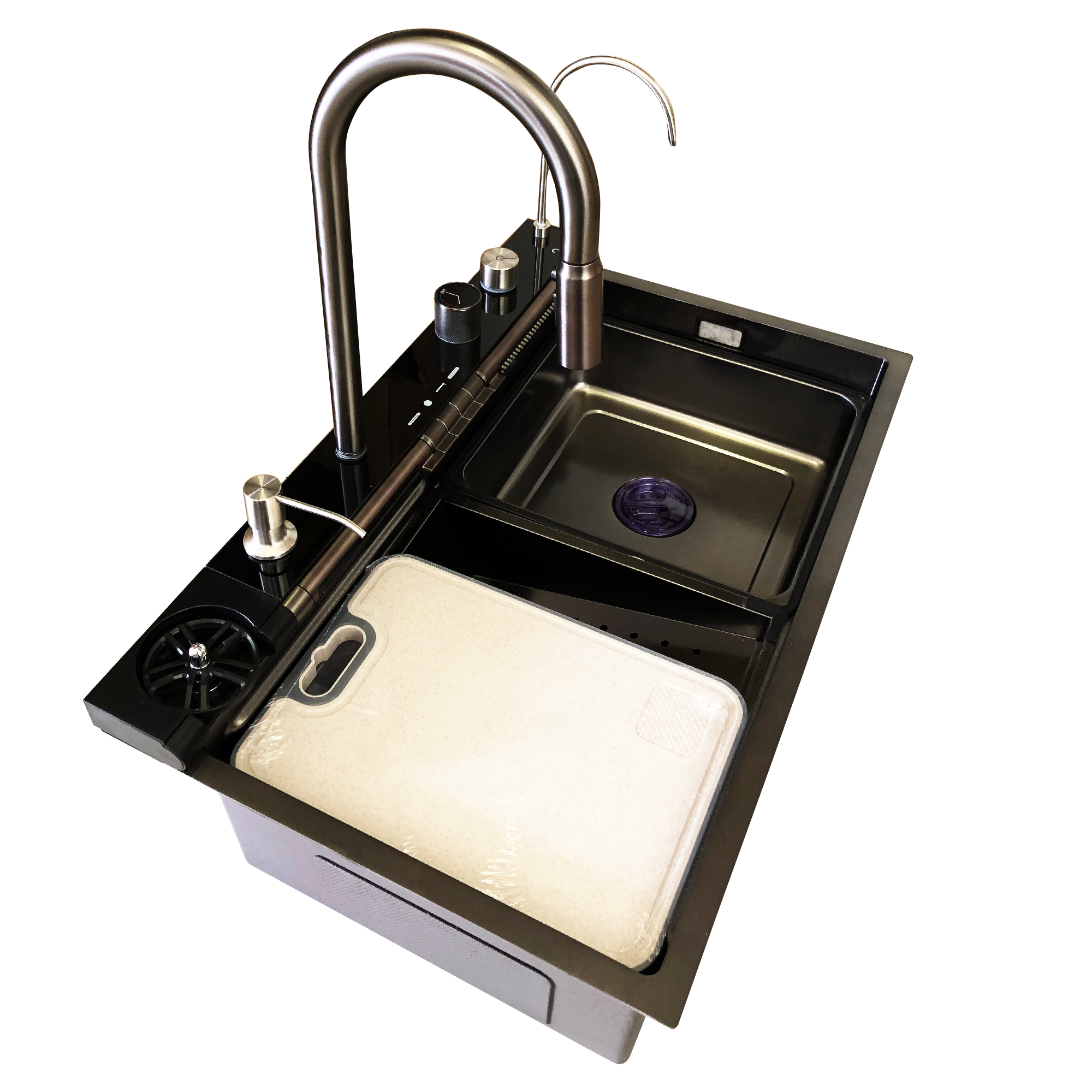 Tarja para Cocina Fregadero Doble Cascada De Lujo Led Acero Inoxidable 75cm X 46cm X 20cm