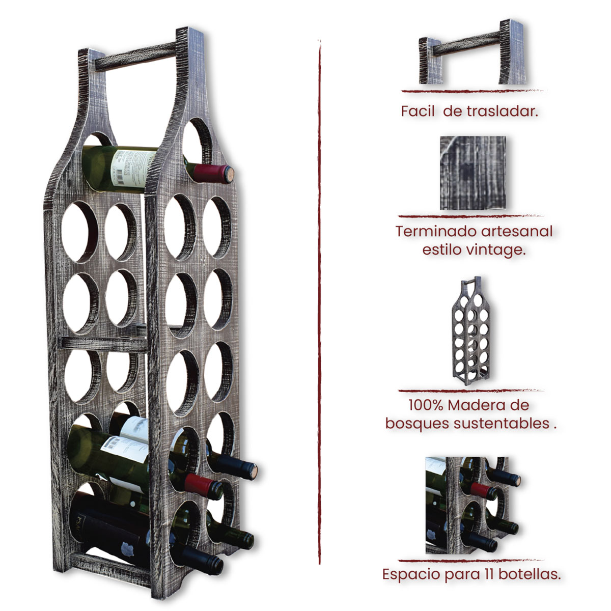 Cava de Madera Hogare para vinos Diseño Moderno y Elegante Útil y práctica Acabados Finos.