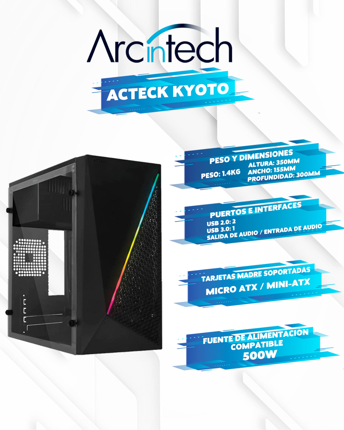 Pc Gamer Arcintech Ryzen 5 4600g 8gb M.2 1TB Gabinete Rgb WIFI