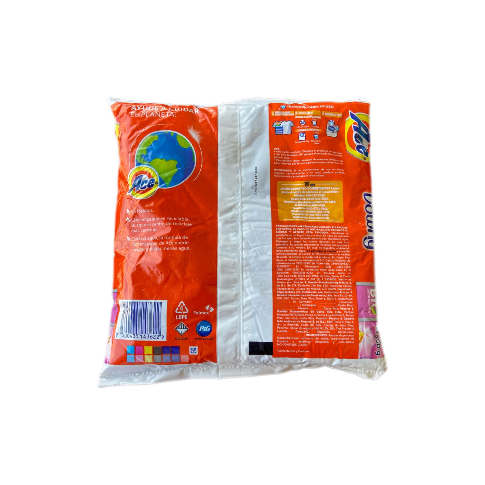 Detergente En Polvo Ace Con Un Toque De Downy 750g Caja 6 Pz