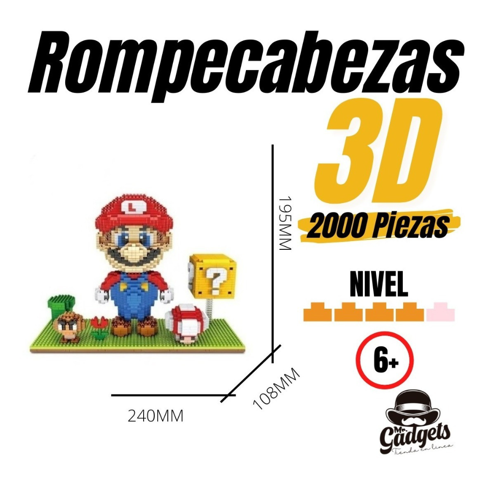 Bloques De Construcción Mario 3D, Rompecabezas, Mini Blocks Armables 2000 pzs, Figura de Mario, Juguetes de Mario para Niños, Juguete de Construcción, Juguetes Didácticos..