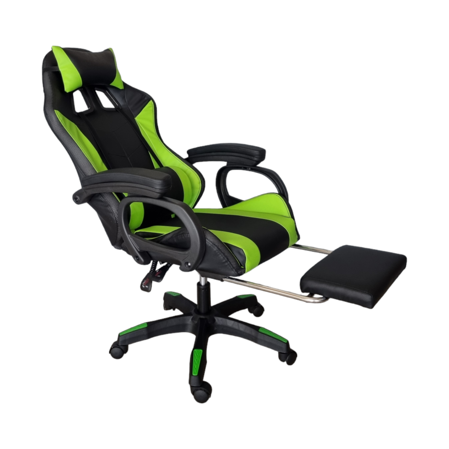 Silla Gamer Led RGB con masajeador, descansa pies, reclinable Verde con Negro