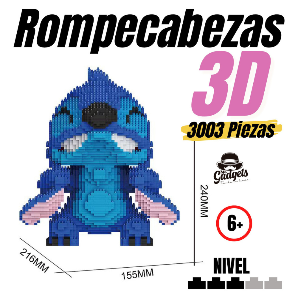 Figura de Bloques Armables Stitch Enojado con 3003 Piezas, Set de Super Mini Blocks de Construcción, Figura Coleccionable Stitch, Gran Juguete, Rompecabezas 3D Decoración, Regalo Ideal.