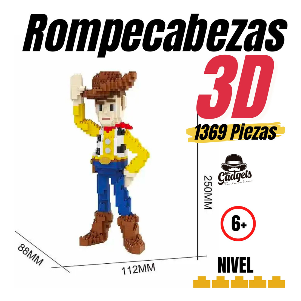 Figura de Mini Bloques Armables Woody, Set de Construcción de 1369 Piezas, Personaje Animado, Rompecabezas 3D Vaquero de Decoración, Juguetes Coleccionables para Niños, Ideal para Regalo.