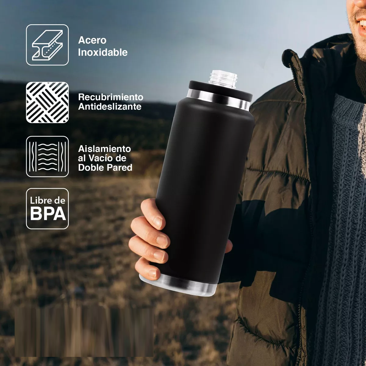 Termo Acero Inoxidable Café Y Agua 33 Oz Tapa Hermética Negro