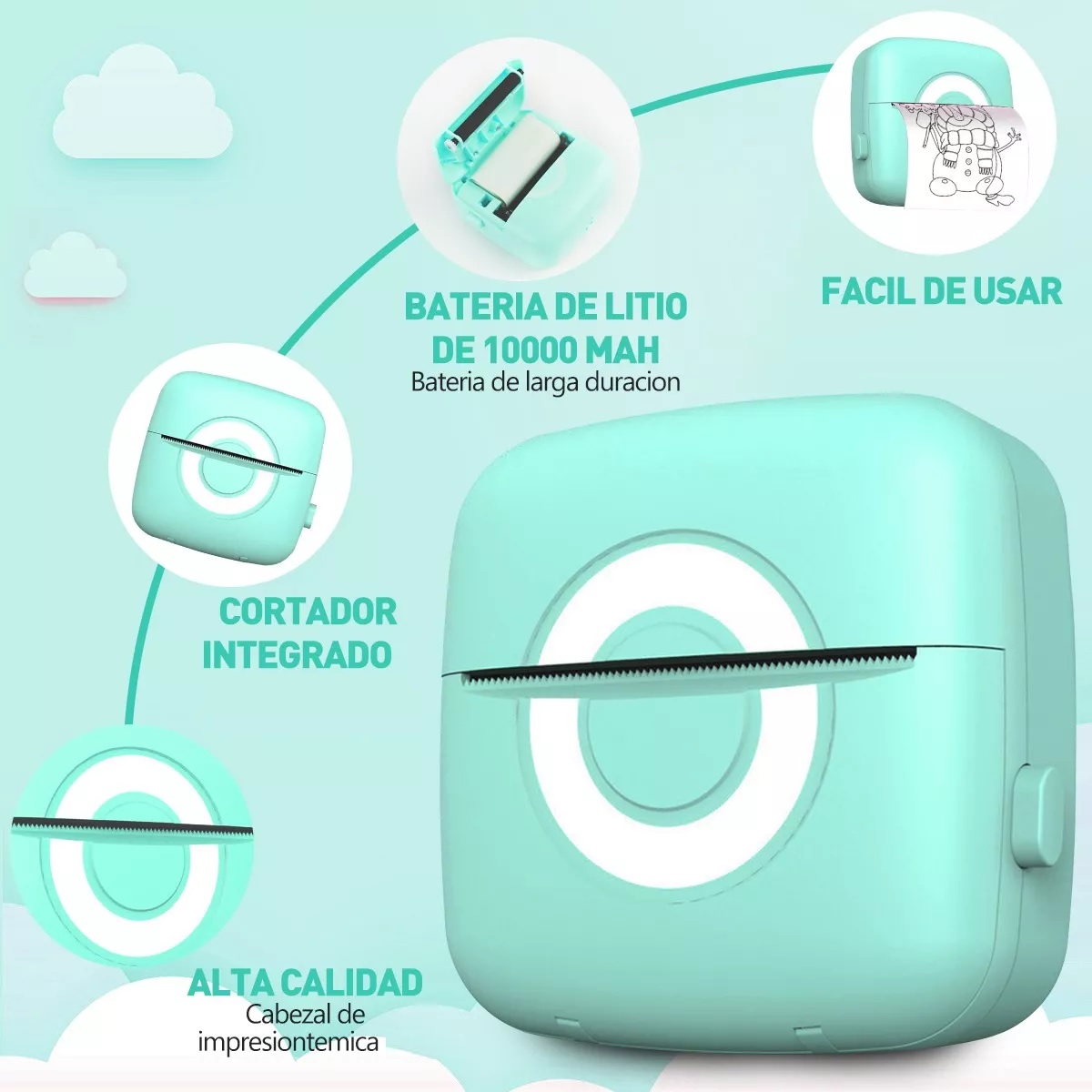 Mini Impresora Térmica Inalámbrica Portátil 200dpi Bluetooth