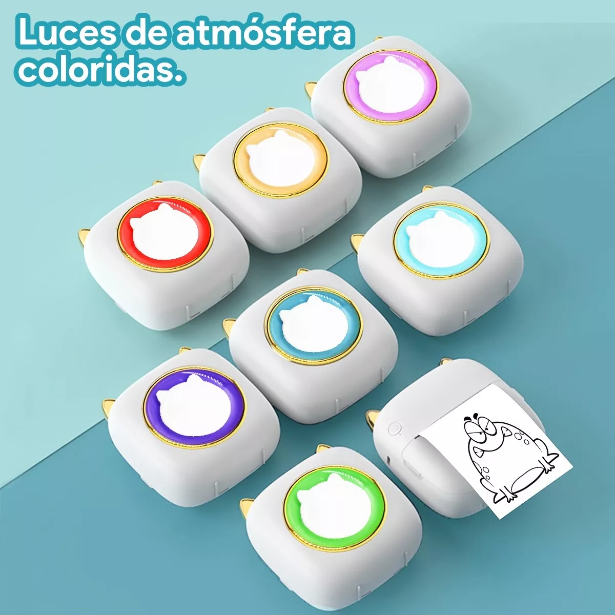 Impresora Térmica Portátil Con Luz Ambiental De Siete Colore Blanco