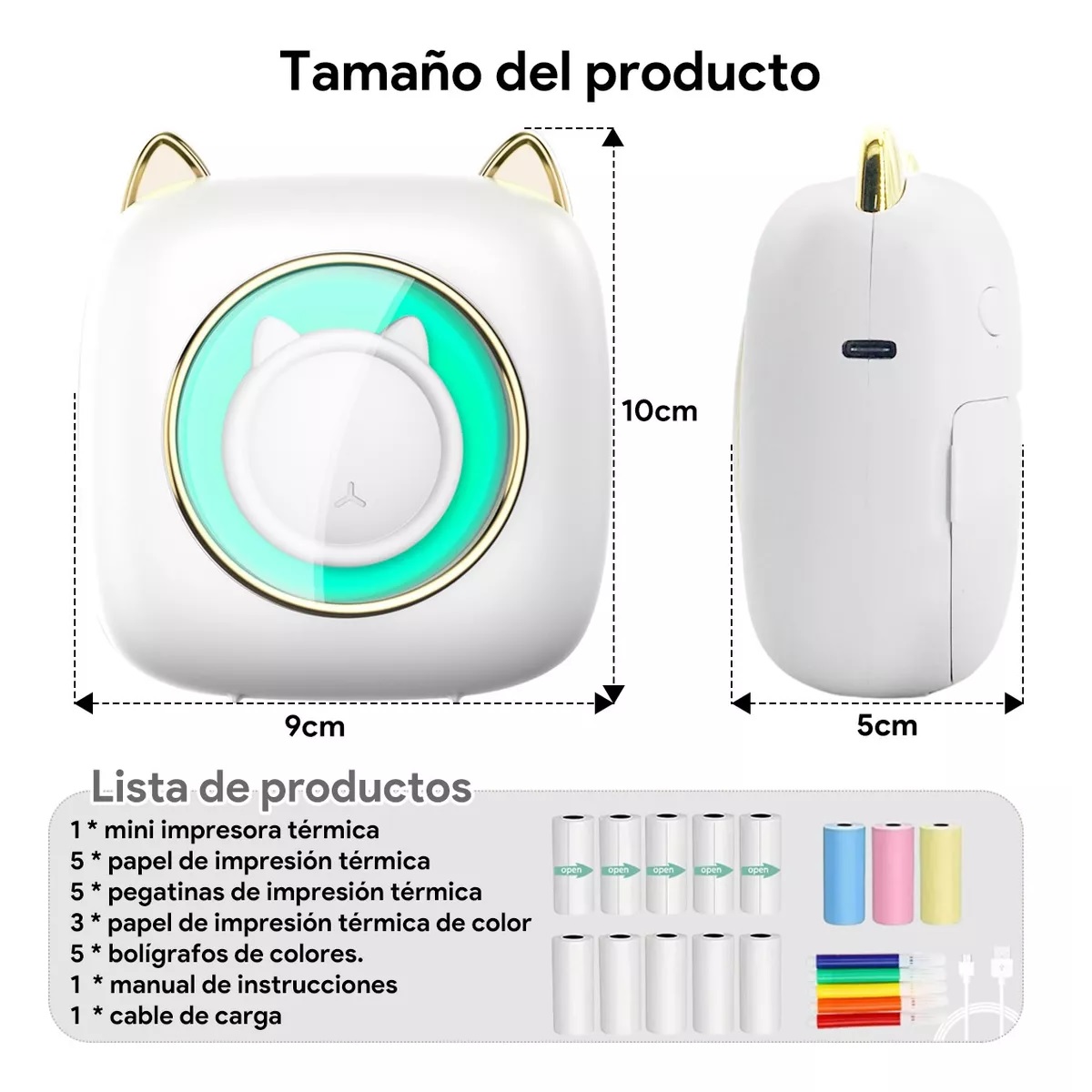 Impresora Térmica Portátil Con Luz Ambiental De Siete Colore Blanco