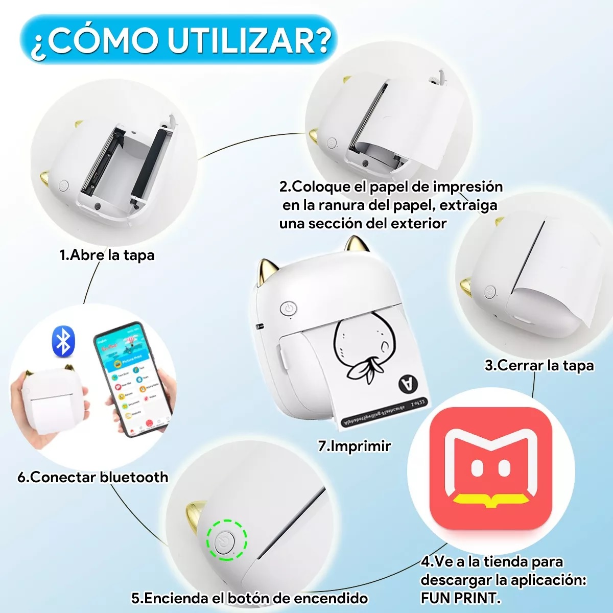 Impresora Térmica Portátil Con Luz Ambiental De Siete Colore Blanco