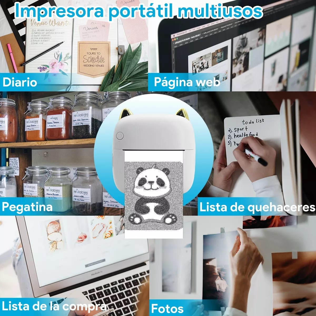 Impresora Térmica Portátil Con Luz Ambiental De Siete Colore Blanco