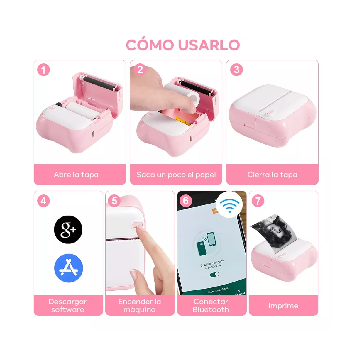 Impresora Niño Rosa Mini Portatil Térmica Bluetooth 10roll
