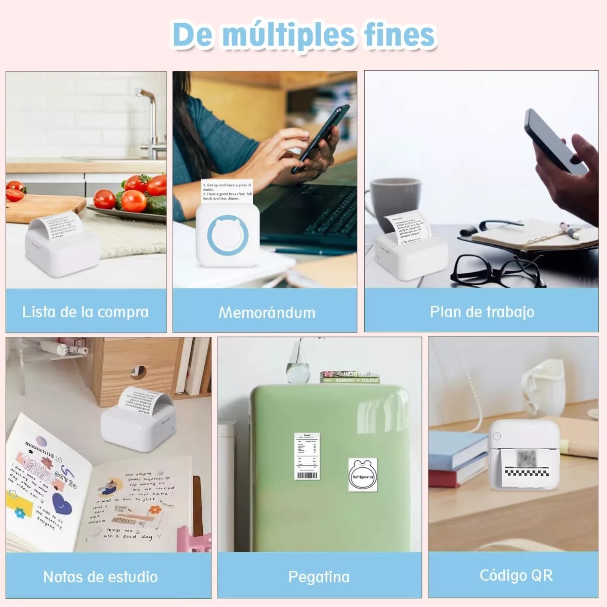 Mini Impresora Térmica Bluetooth Portátil Inalámbrica Azul