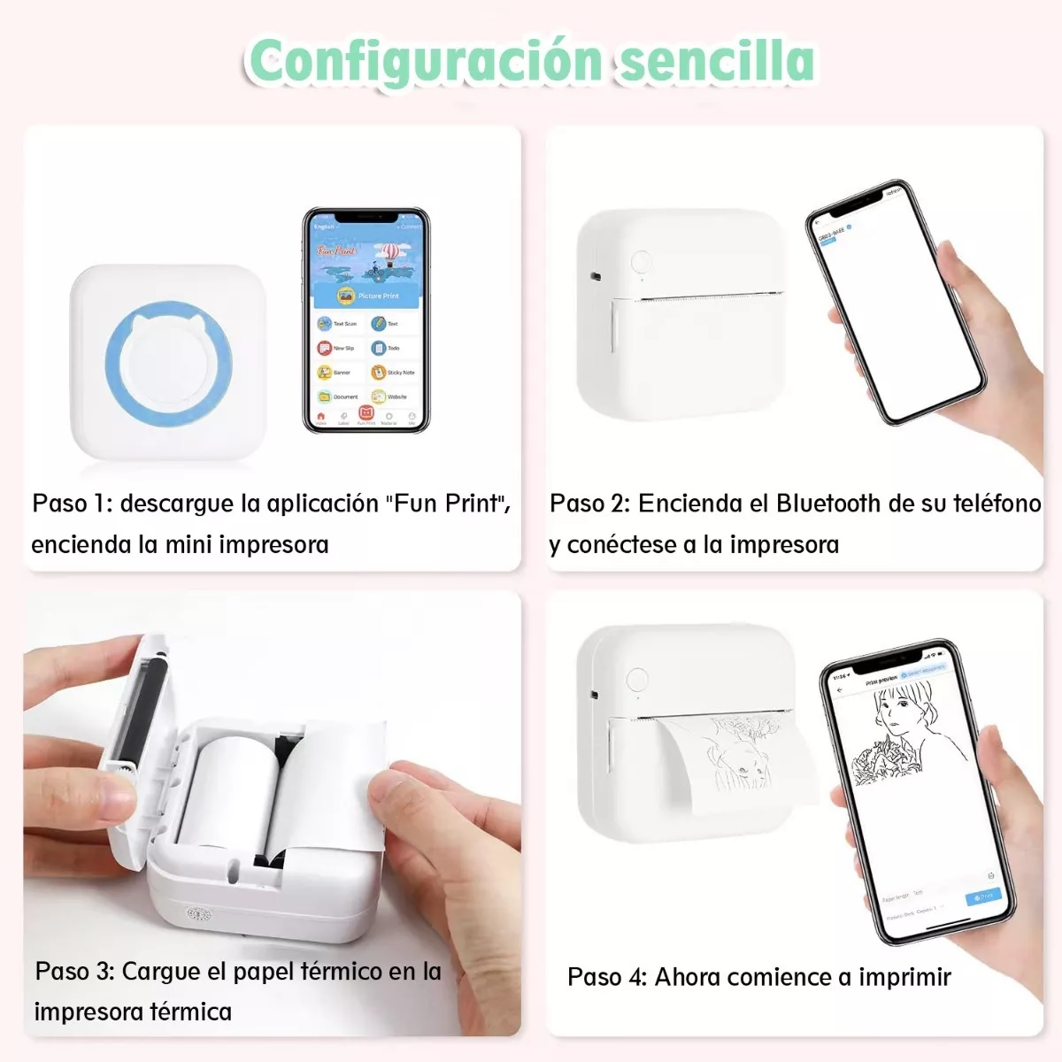 Mini Impresora Térmica Bluetooth Portátil Inalámbrica Azul