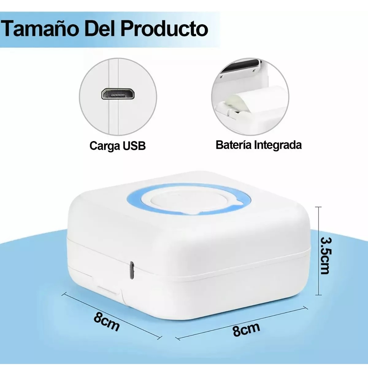 Mini Impresora Térmica Bluetooth Portátil Inalámbrica Azul