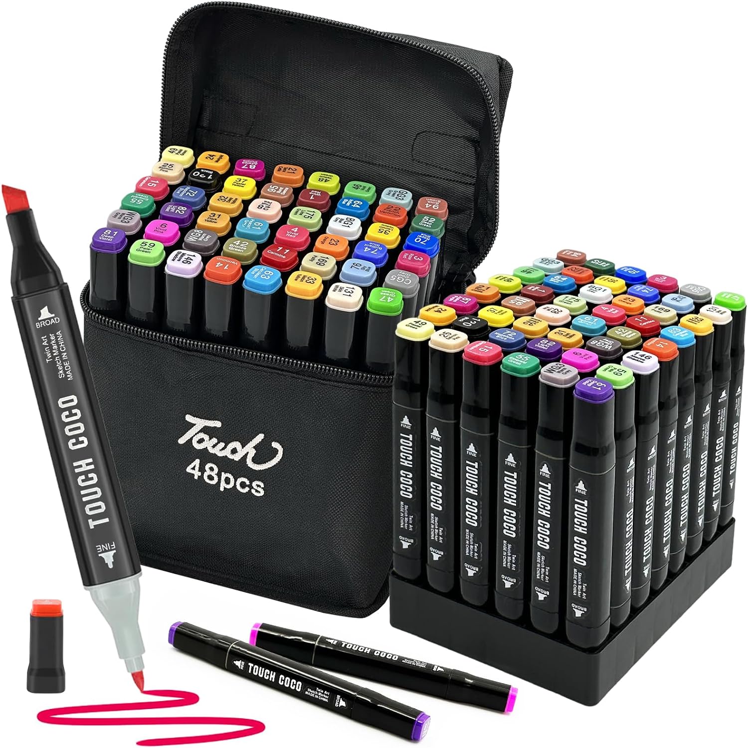 Set de plumones 48 piezas con estuche punta delgada y punta gruesa