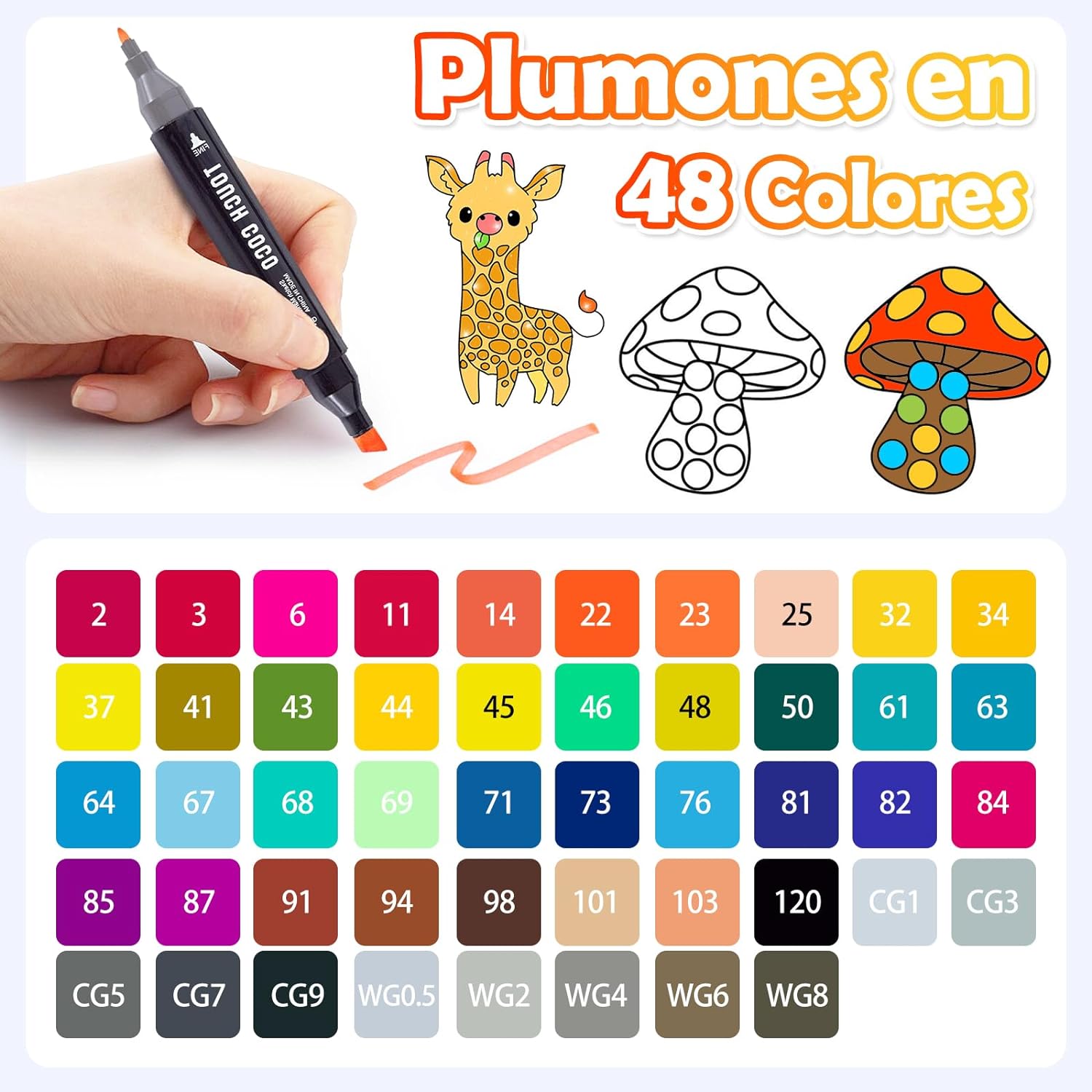 Set de plumones 48 piezas con estuche punta delgada y punta gruesa