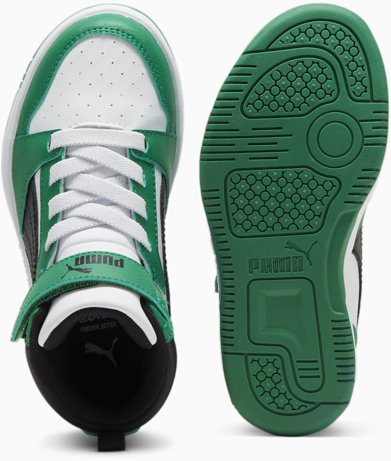 Tenis Bota Puma Rebound Blanco Negro Verde de Niños Original