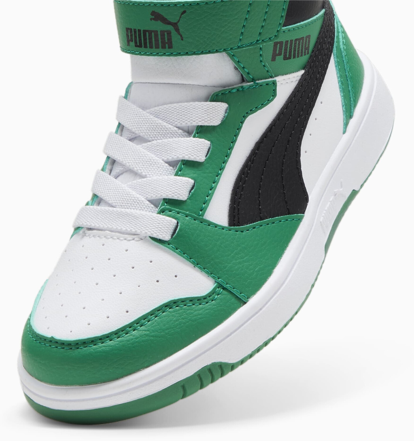 Tenis Bota Puma Rebound Blanco Negro Verde de Niños Original