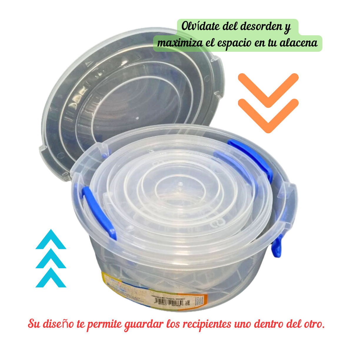 Set Toper Redondo Plástico Alica Recipiente Contenedor Multicristal 3 pz..