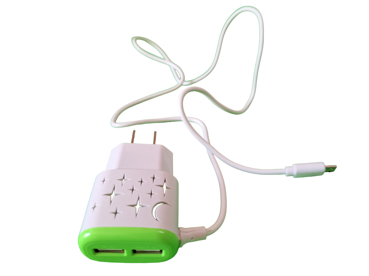 Cubo Cargador Para Celular Carga Rápida Doble Entrada Color Blanco con Verde