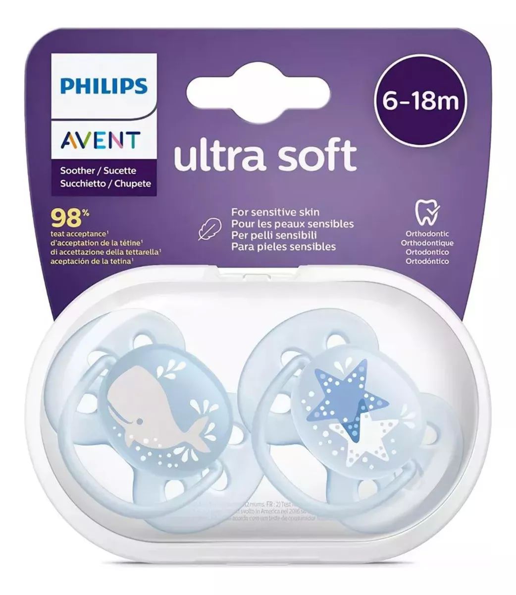 Chupon Ultra Soft Philips Avent 6-18 Meses 2pz Fondo Del Mar