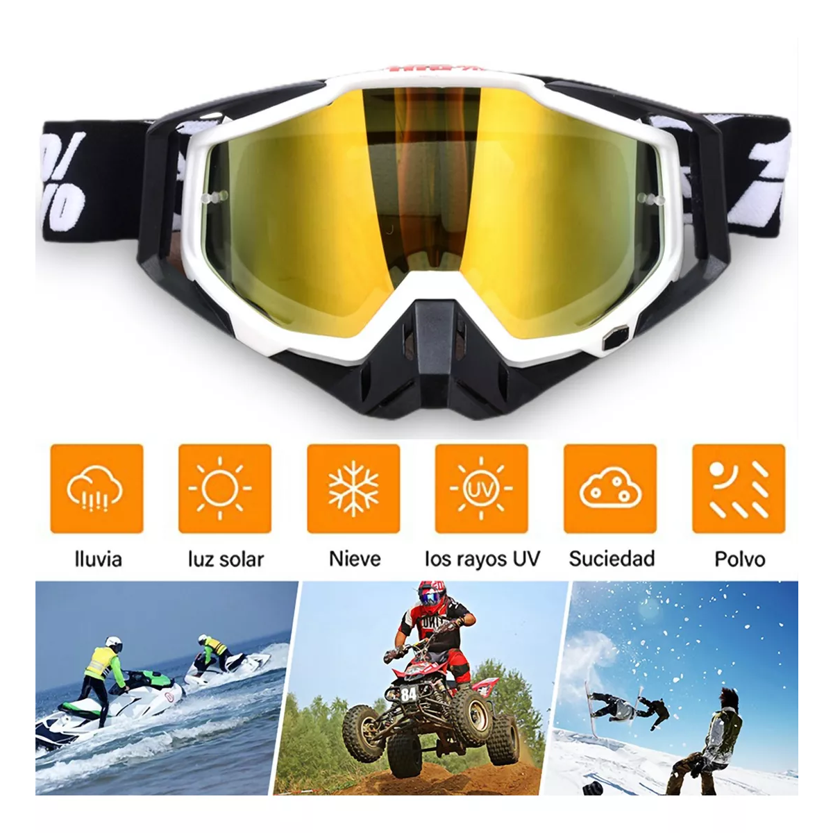 Googles Motocross De Tácticas Ajustables Para Sport Gafas Blanco y Negro