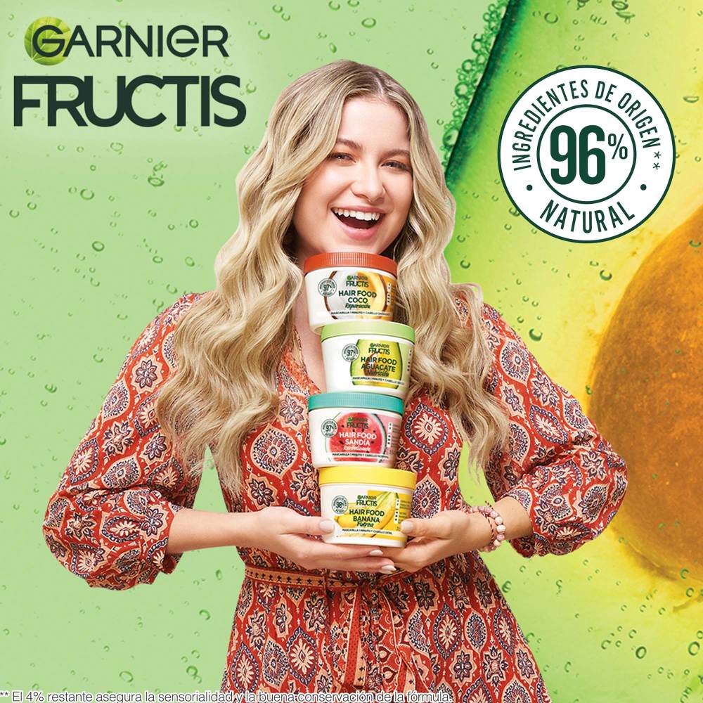 Fructis Hair Food Aguacate Shampoo, Acondicionador, Mascarilla, Garnier, 3 Piezas
