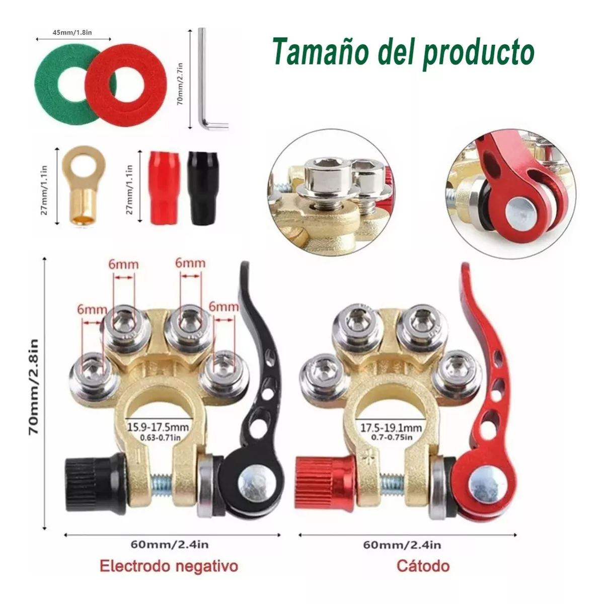 2x Terminales Conector Batería Porosa De Cabeza Pila Coche