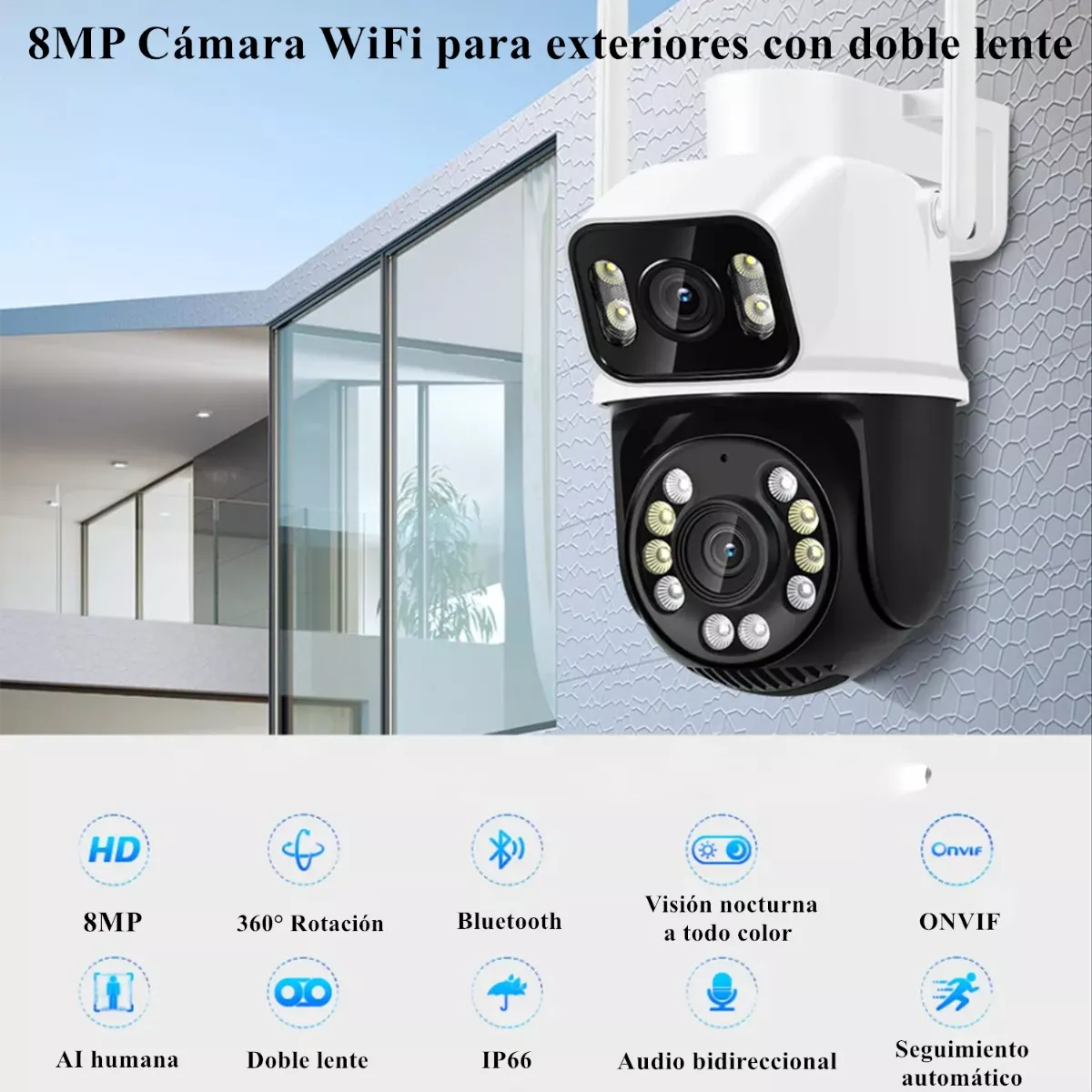 Cámara De Seguridad 8mp 4k Wifi Exterior Con Doble Lente Blanca