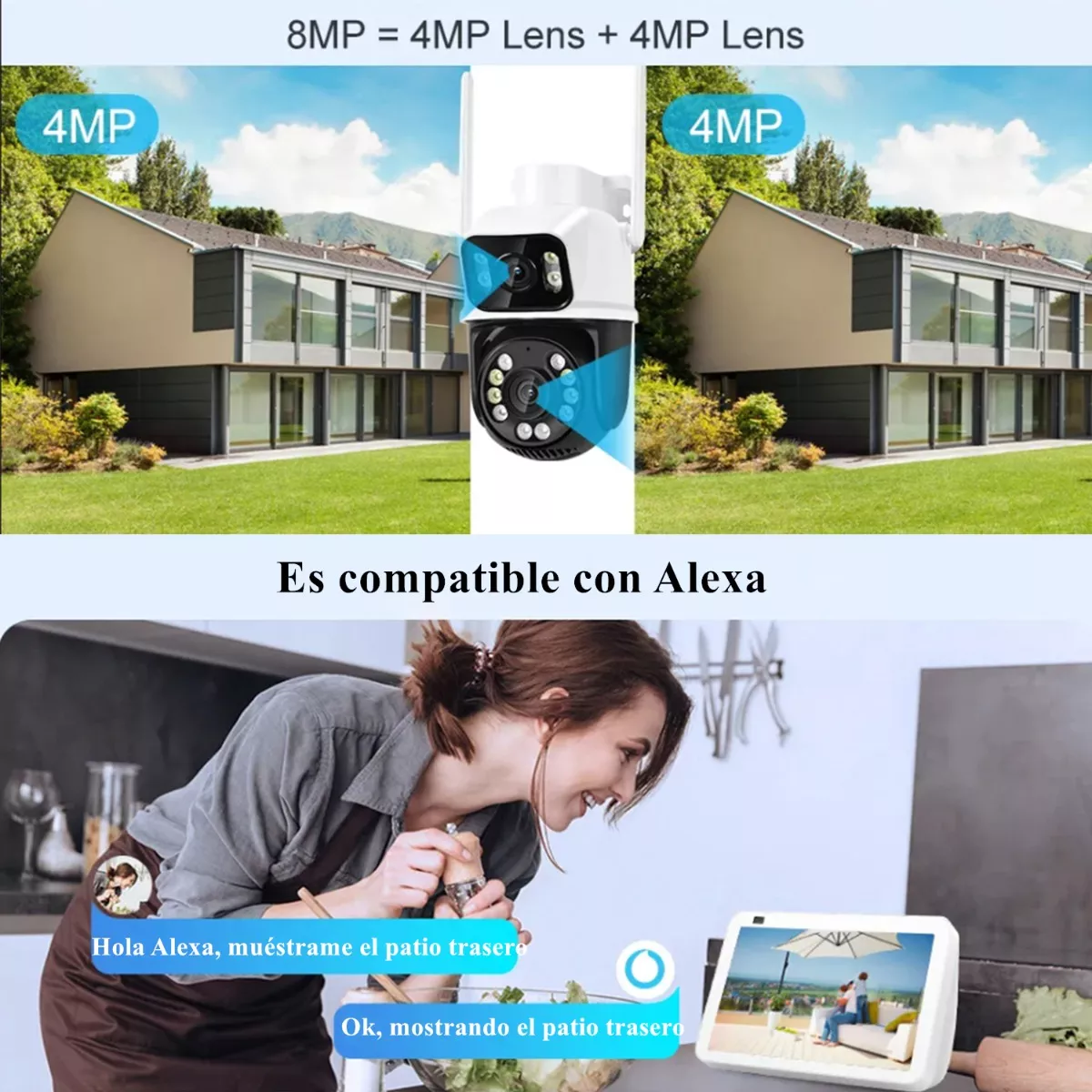 Cámara De Seguridad 8mp 4k Wifi Exterior Con Doble Lente Blanca