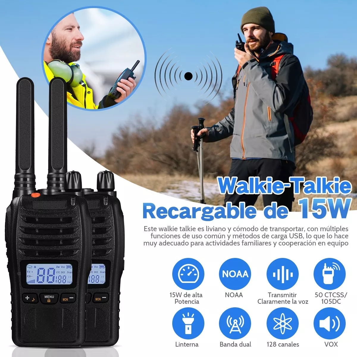 Walkie Talkie Radios Comunicación 15w Recargable 5km 2pcs