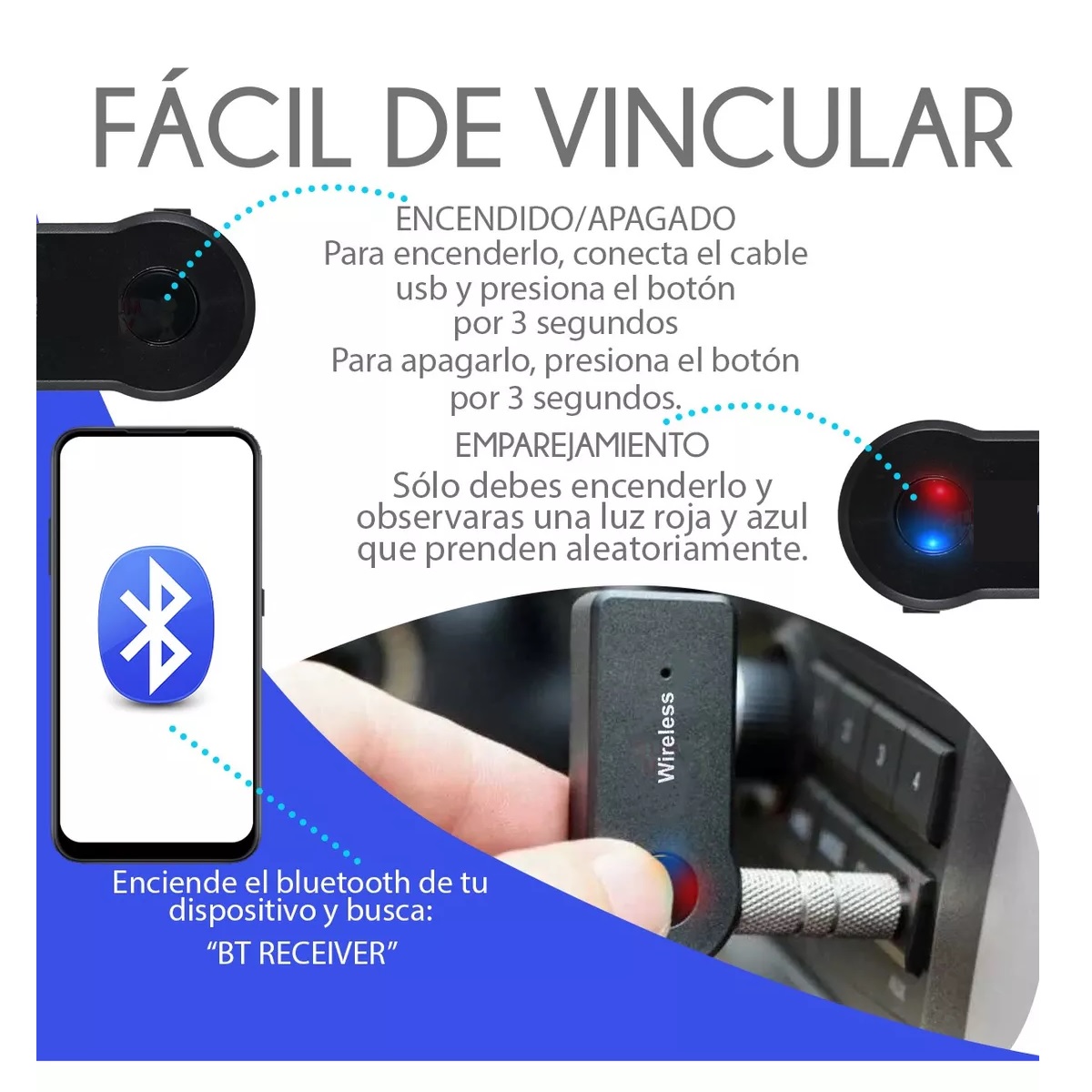 3en1 Transmisor 3.5mm Receptor Bluetooth Música Llamadas