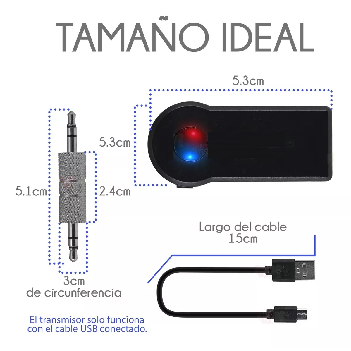 3en1 Transmisor 3.5mm Receptor Bluetooth Música Llamadas