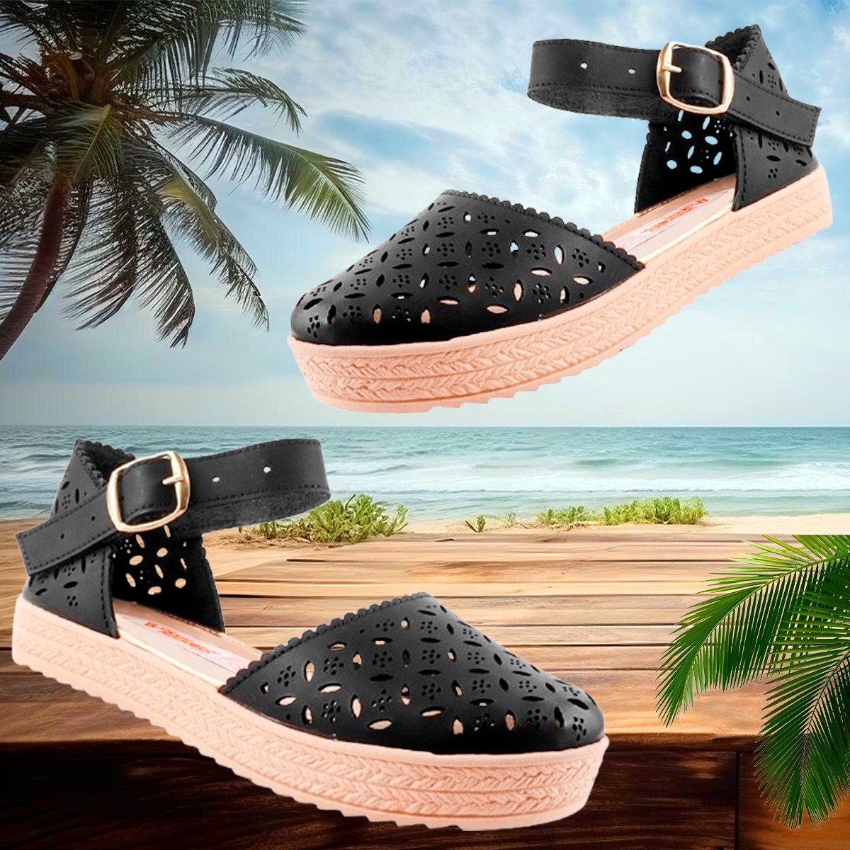 Sandalia Huarache Suela Yute Plataforma Mujer Playa 100-na.