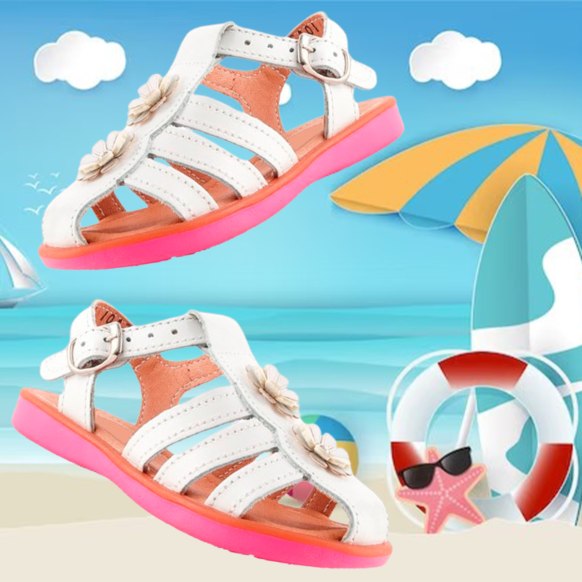 Sandalia Huarache Niña Bebé 100% Piel Cómodos Playa 1042-b.