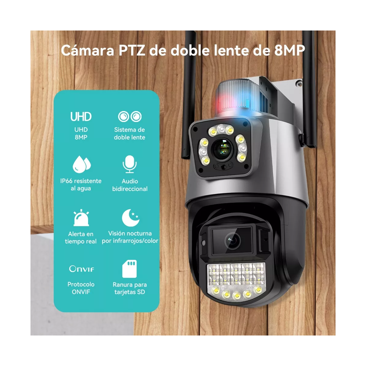 Cámara De Seguridad Wifi Exterior 8mp Con Doble Lente Alexa