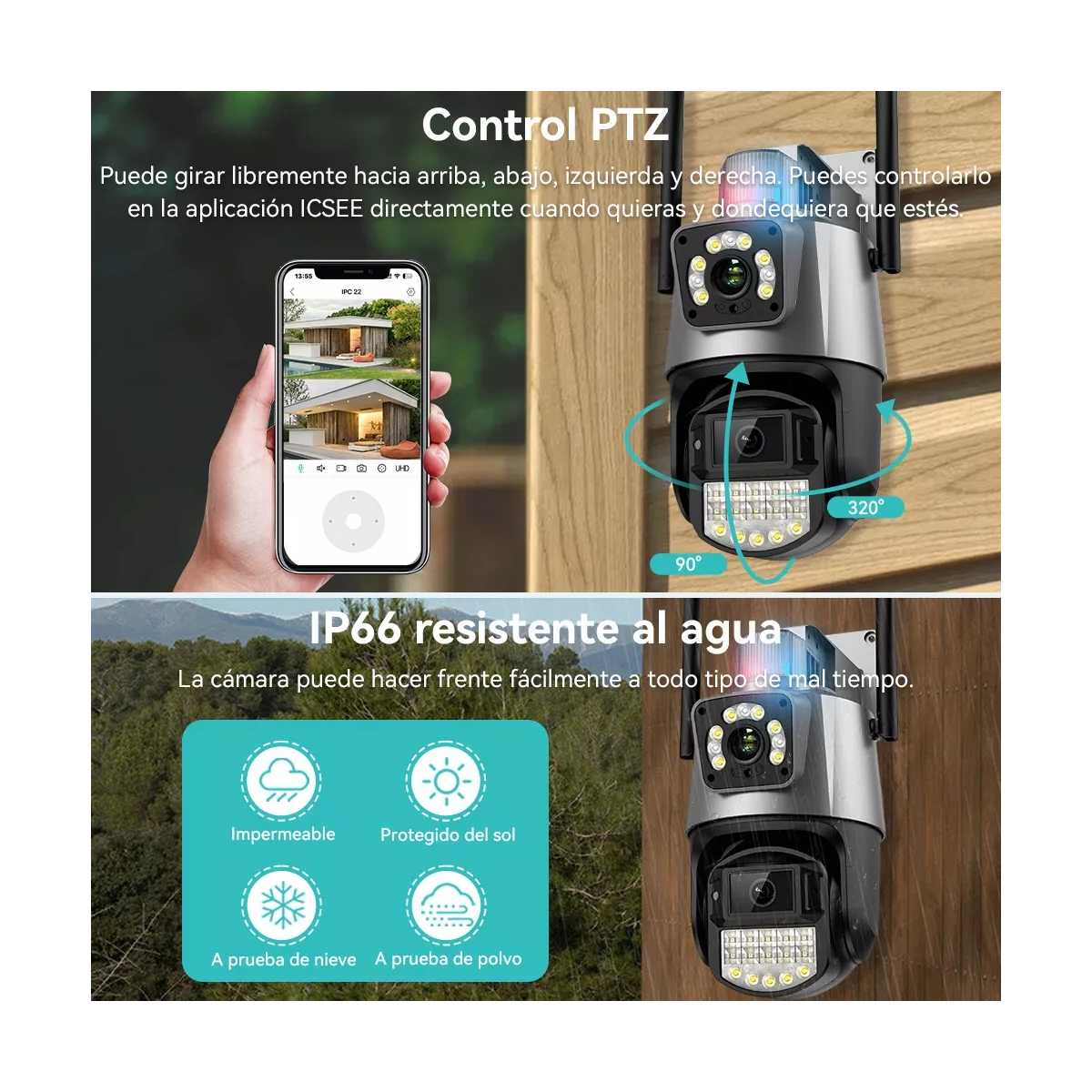 Cámara De Seguridad Wifi Exterior 8mp Con Doble Lente Alexa