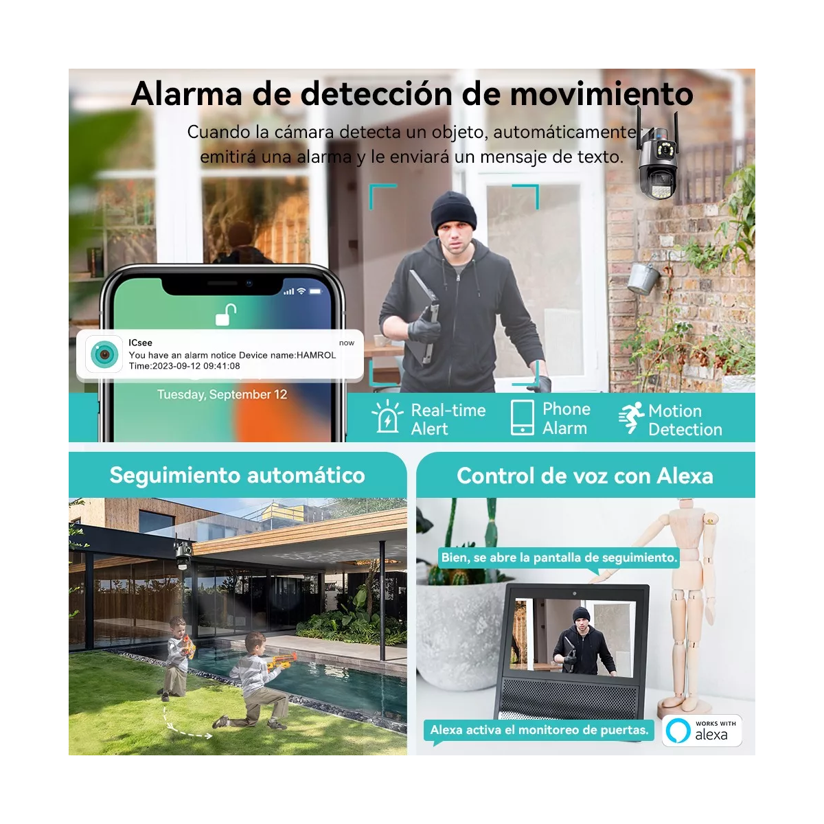 Cámara De Seguridad Wifi Exterior 8mp Con Doble Lente Alexa