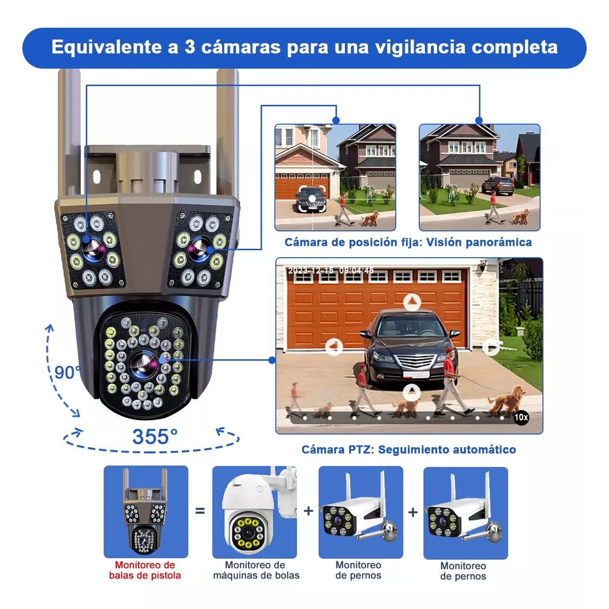 Cámara Inalámbrica De Tres Lentes Con Visión Nocturna Alexa